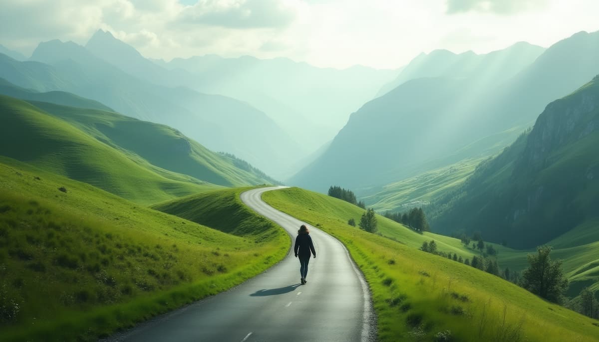 山道を歩く女性